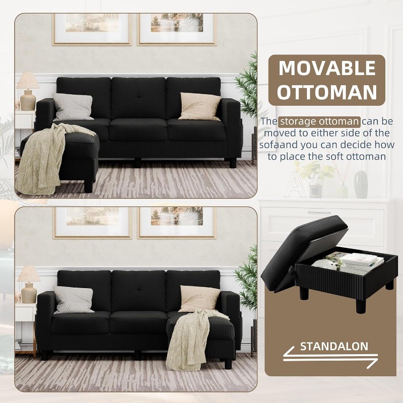 Convertible Sectional Couches Living Room L-Shaped 3 Seat Sectional Sofa Set