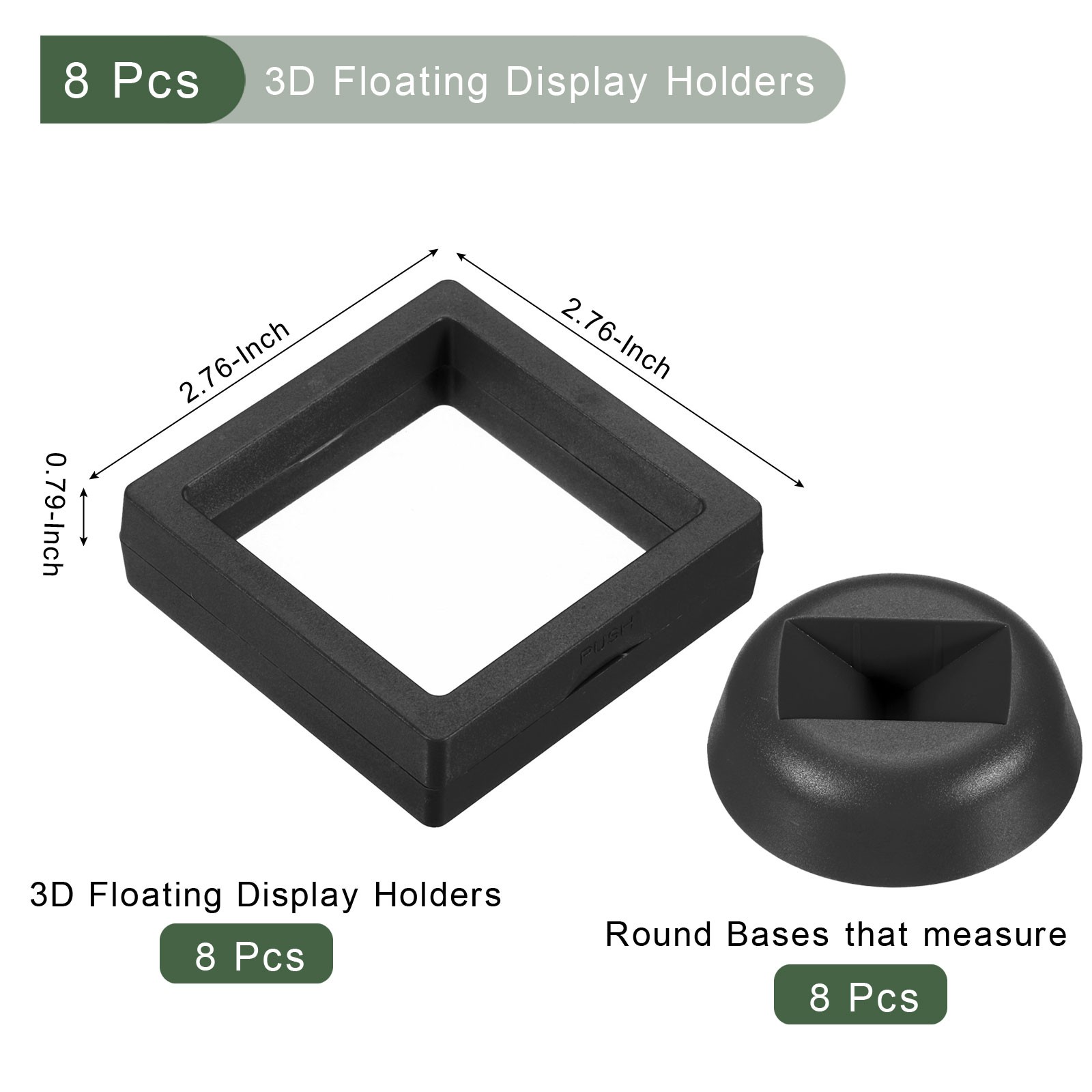 8Pcs 3D Floating Display Case, Coin Display Holder Case(Black, 2.8x2.8″)