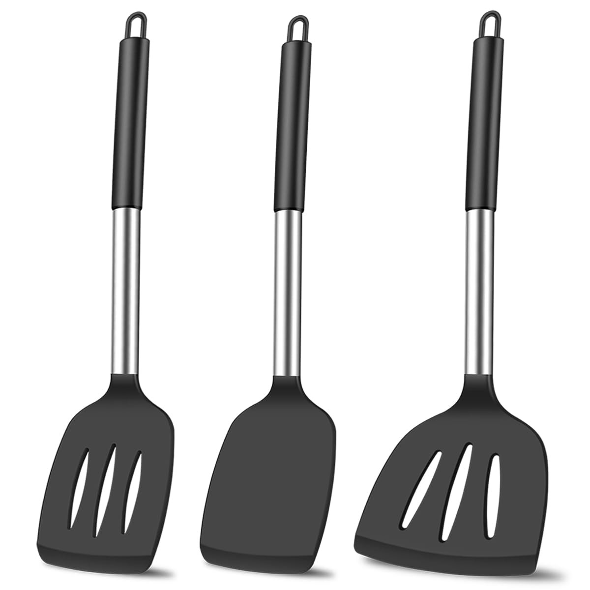 3Pcs Silicone Spatula Set Heat Resistant Spatulas for Nonstick Cookware Fish ...