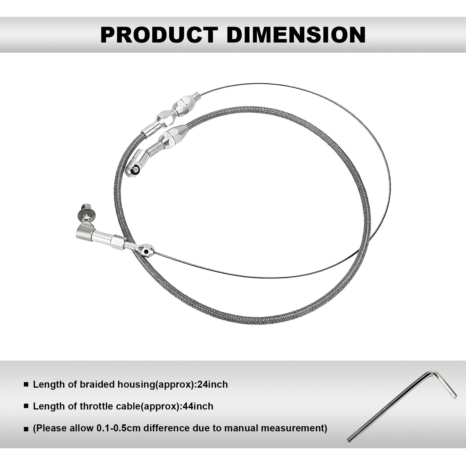 24" Throttle Cable Kit, Stainless Steel Braided Throttle Cable Line with Fitting