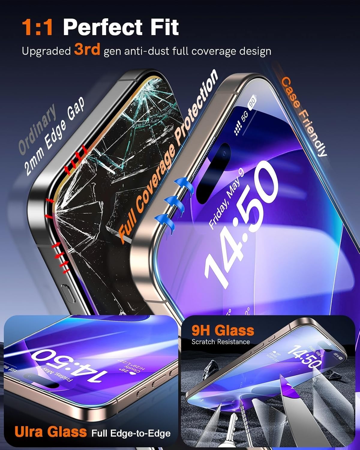 3x Tempered Glass Screen Protector for iPhone 14, 15, 16, Plus, Pro, Promax