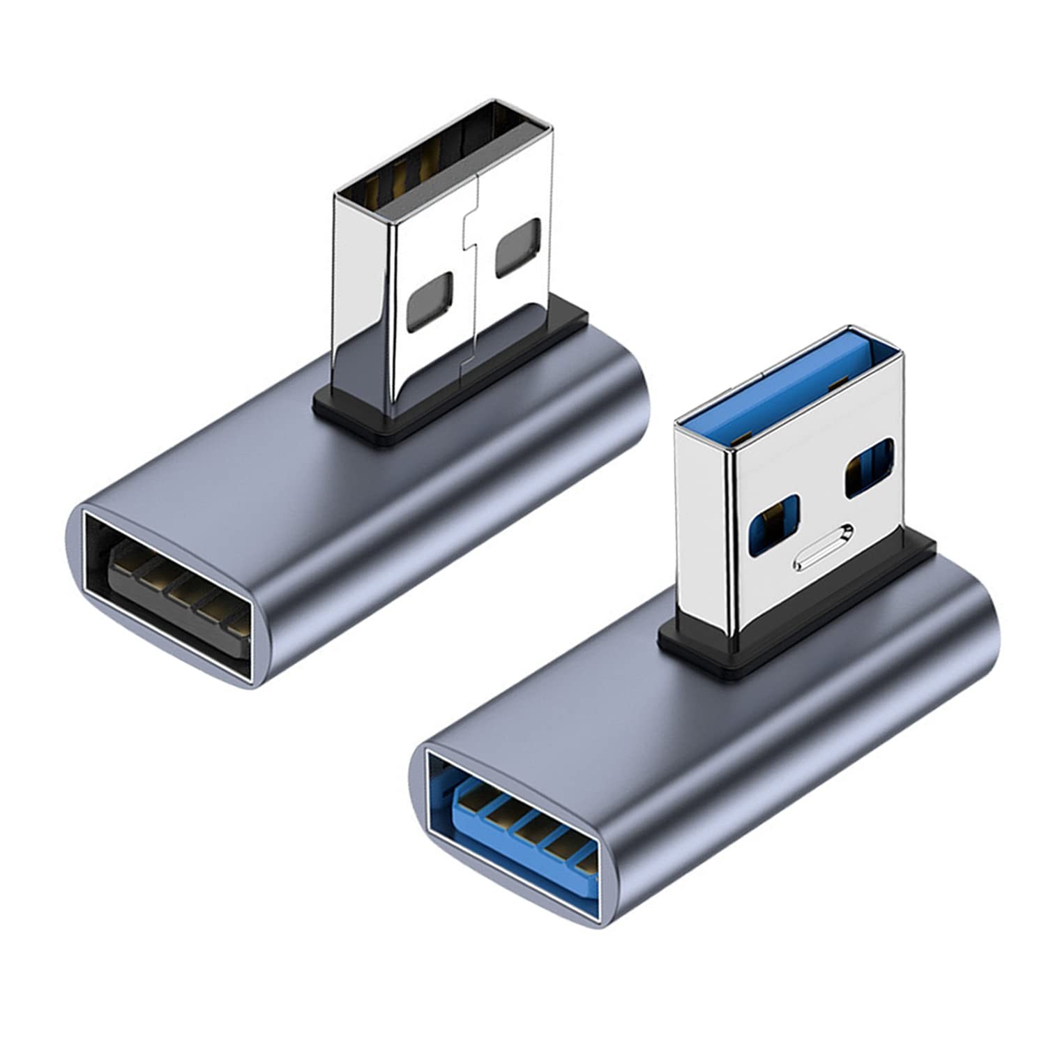AreMe 90 Degree USB 3.1 Adapter 2 Pack, Left and Right Angle A Silver
