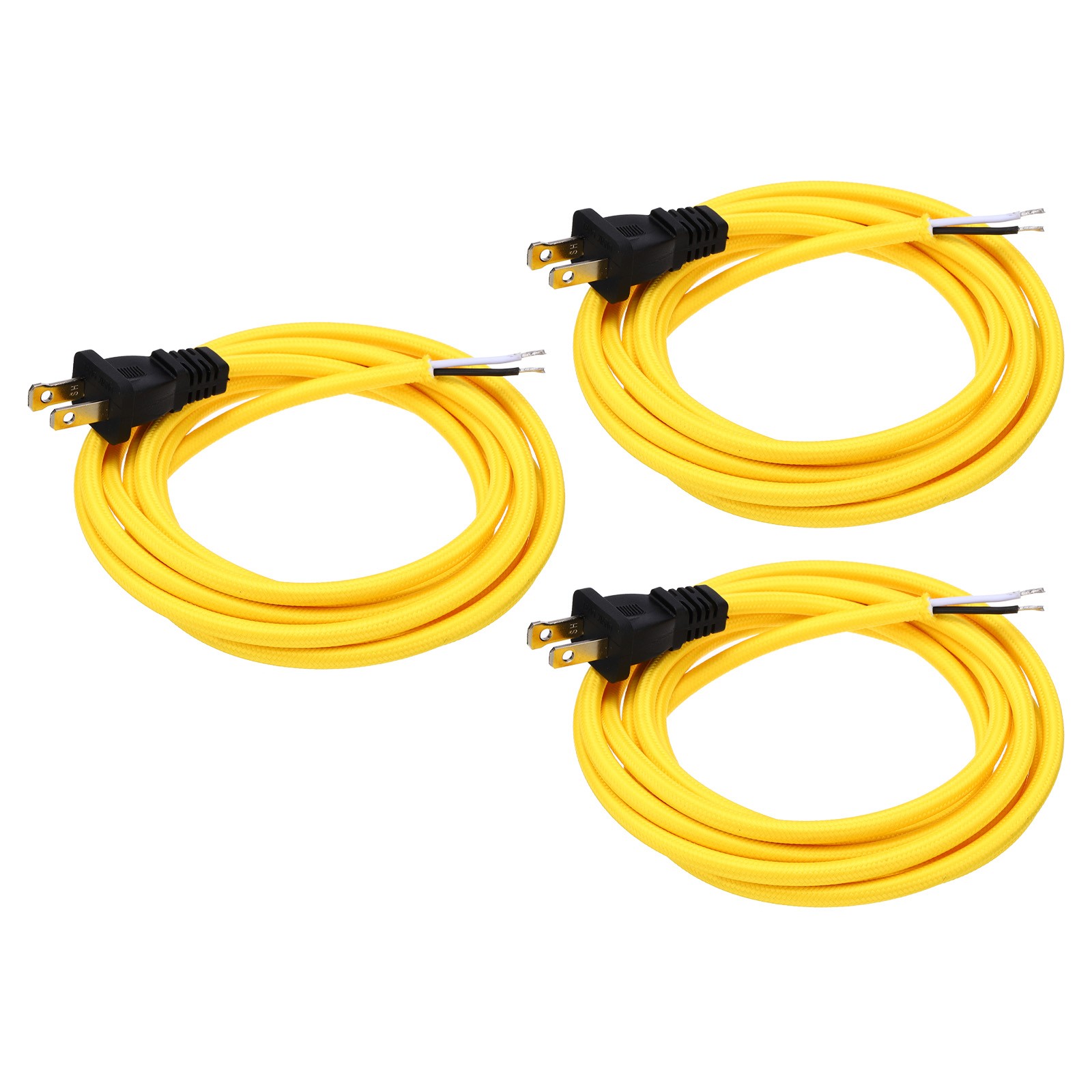 3 Pcs 8Ft 18/2 Cloth Covered Lamp Cord with Plug, Yellow