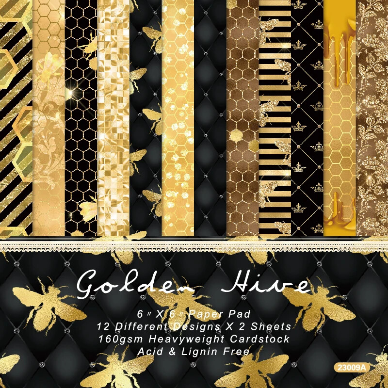 Gold Bee Honeycomb Scrapbook Card Journal Craft Cardstock Paper