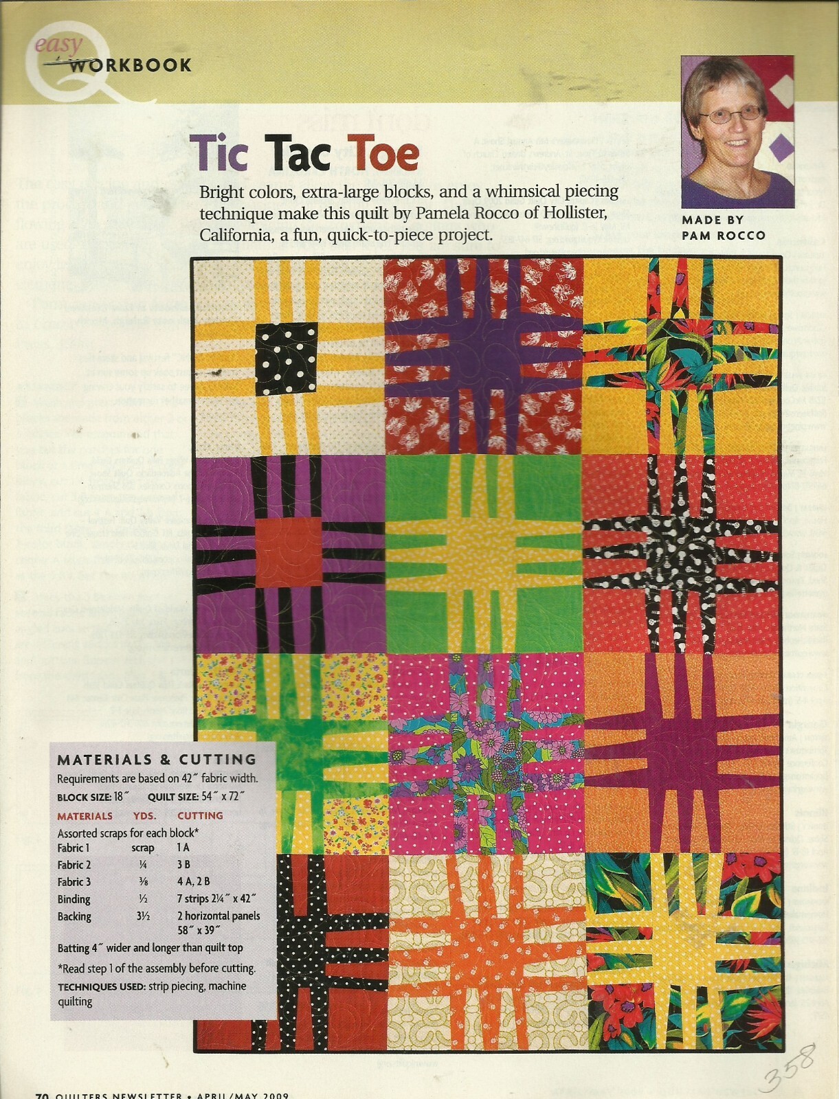 B0405   TIC TAC TOE QUILT PATTERN/INSTRUCTIONS