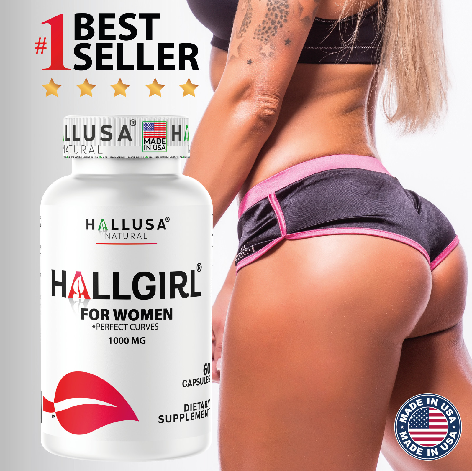 HALLGIRL 1000mg Aguaje capsules for Perfect Curves, Bigger Butt and Big Breast