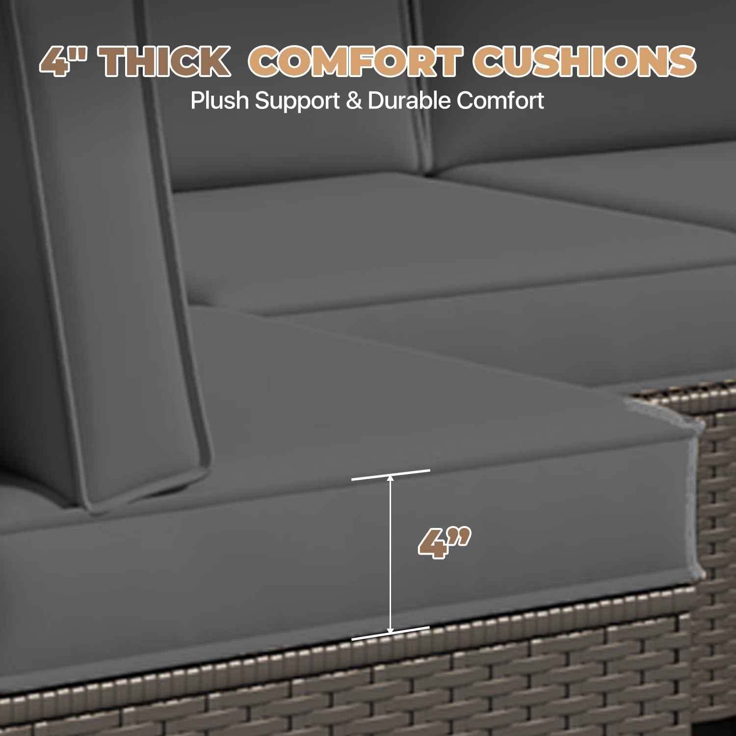 4-Person Dark Gray Outdoor Sectional Sofa Cushions, Waterproof Polyester