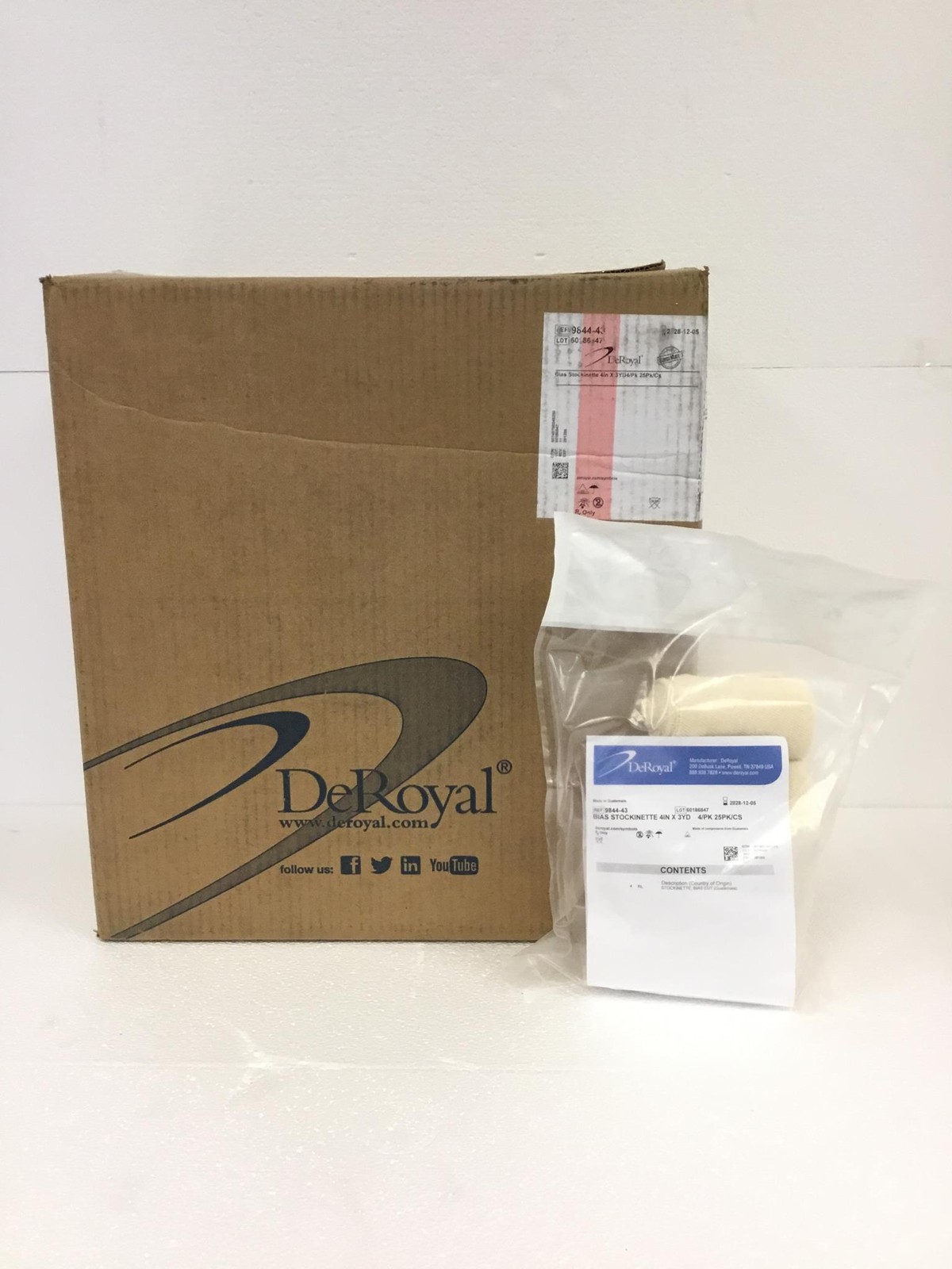 NEW DeRoyal 9844-43 4” x 3yds Bias Stockinette - 1 Box OF 100 Rolls, FREE SHIP