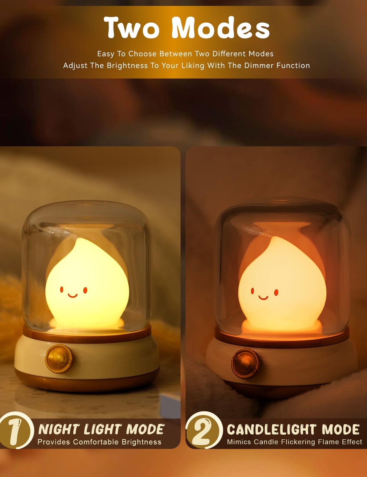 Dimmable Yellow Lamp Candle Night Light for Kids Bedroom Nursery and Camping
