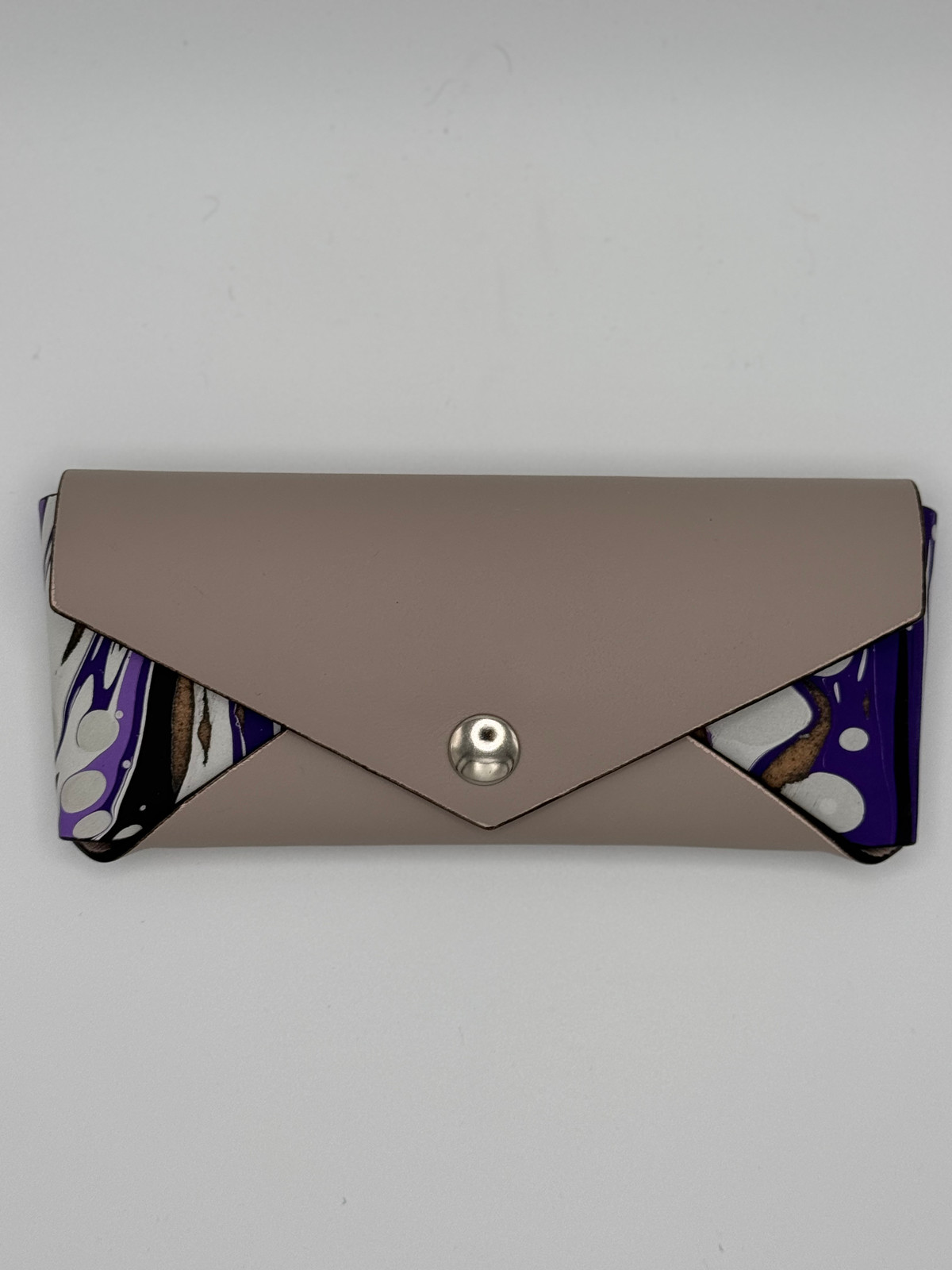 Handmade Leather and Marbled Painted Sunglasses Case- Purple and Grey