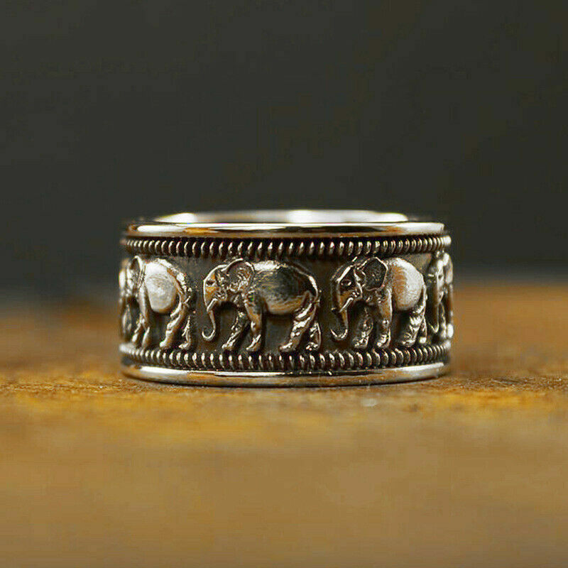 14K Gold Elephant Rings 925 Silver Gifts for Women Men Jewelry Party Size 7-12