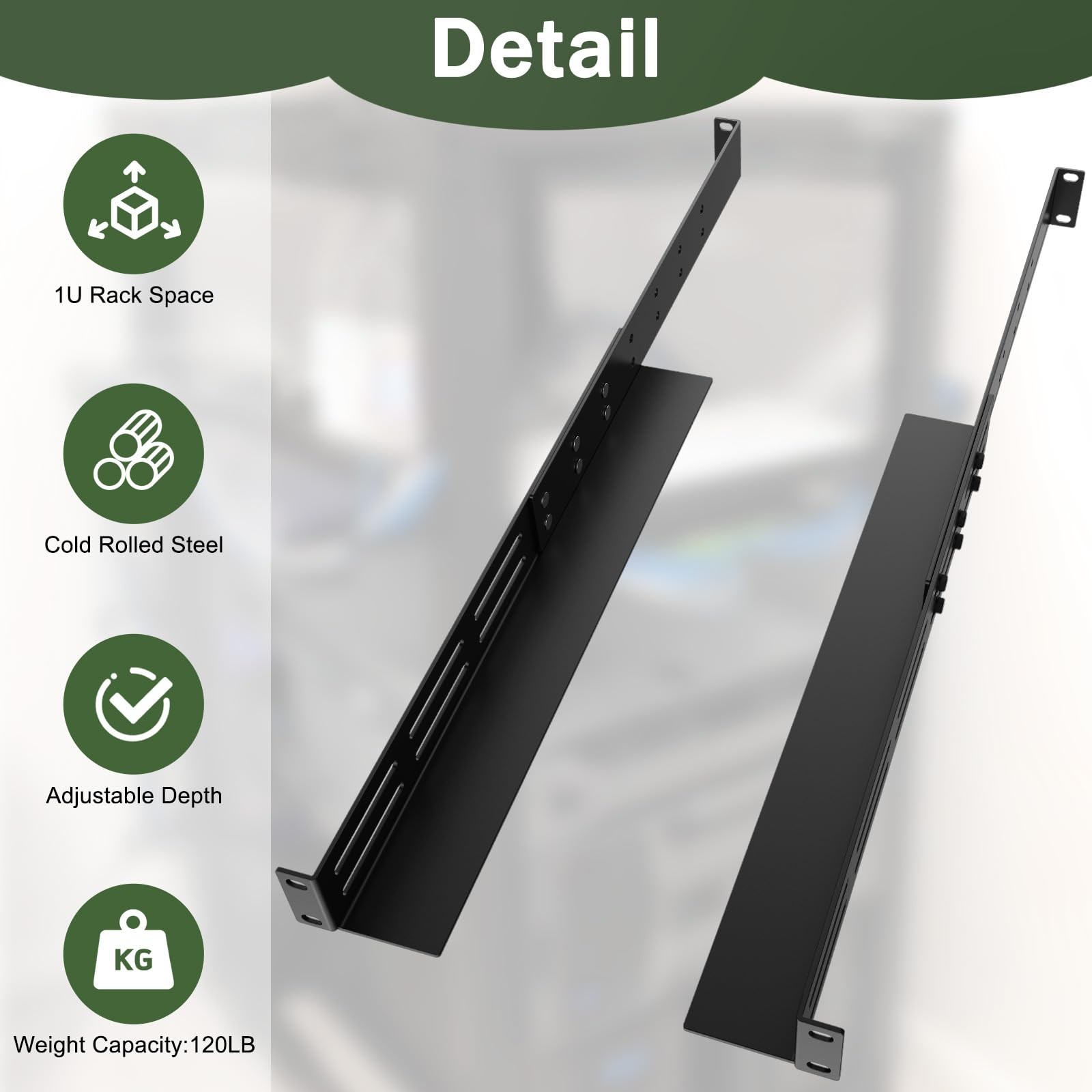 FOROIRON 1U Universal Rack Mount Rails 4-Post Server Shelf 1 Pack, Black