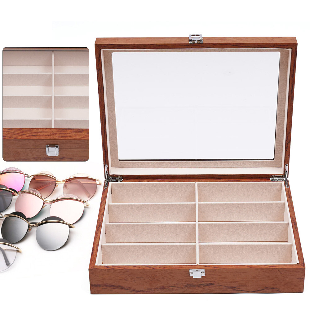 8-Slots Eye Glasses Eyewear Sunglasses Wood Case Display Storage Organizer Box