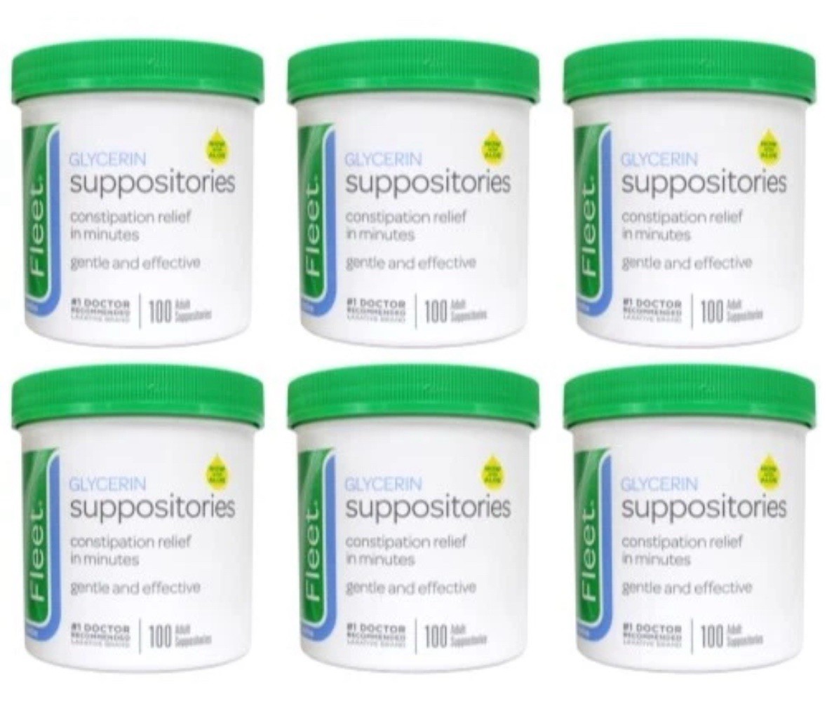 6 Pack Fleet - Glycerin Suppositories, Laxative, Adult Jar, 100 Each