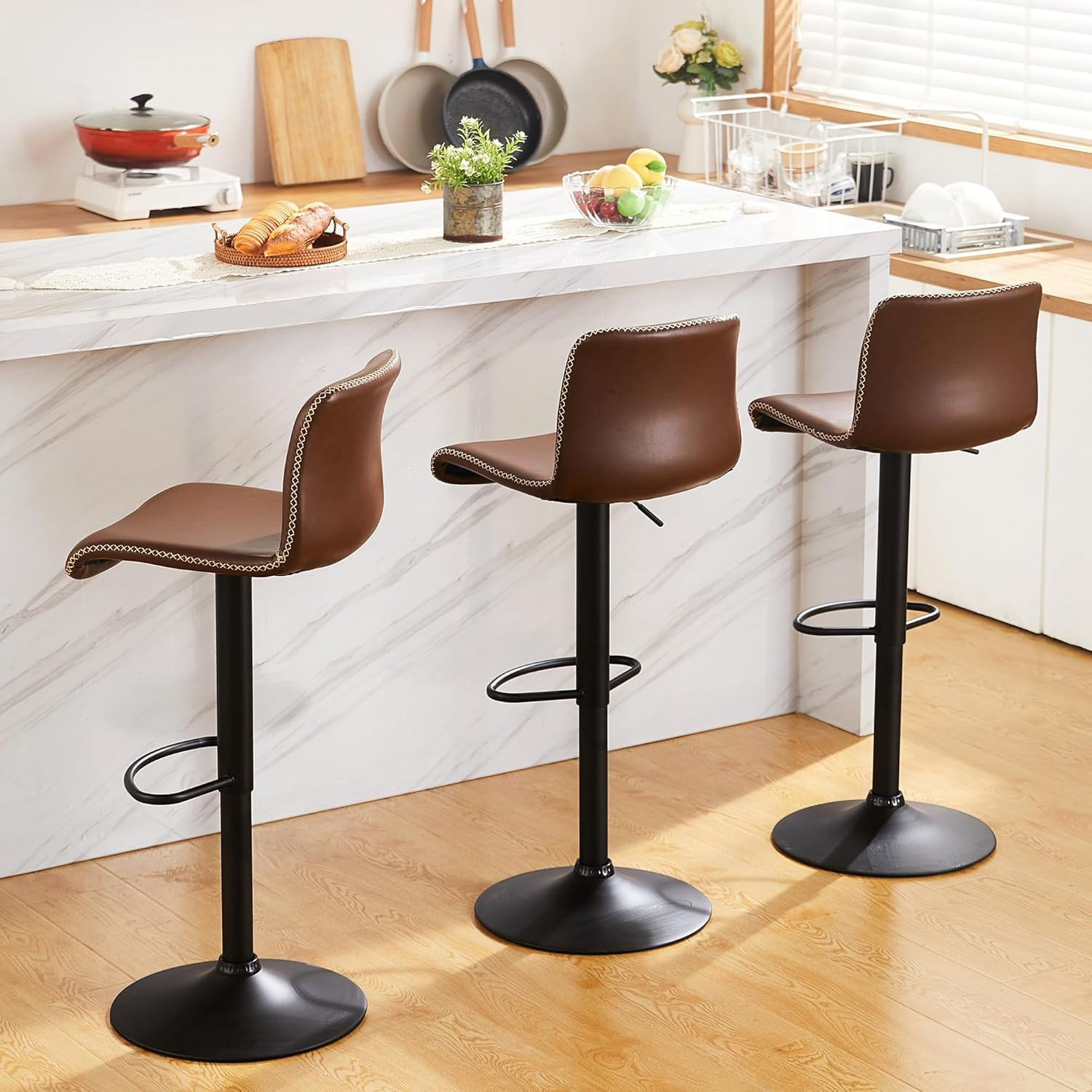 Heugah Bar Stools Set of 3, Swivel Counter Height Barstools with Back, Adjustabl