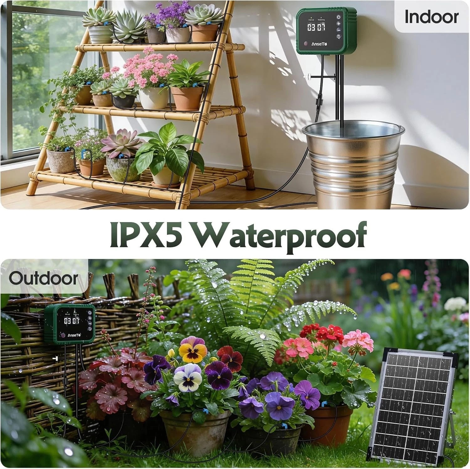 8W Solar Drip Irrigation System for Gardens, DIY Automatic Drip Kit, Supports...