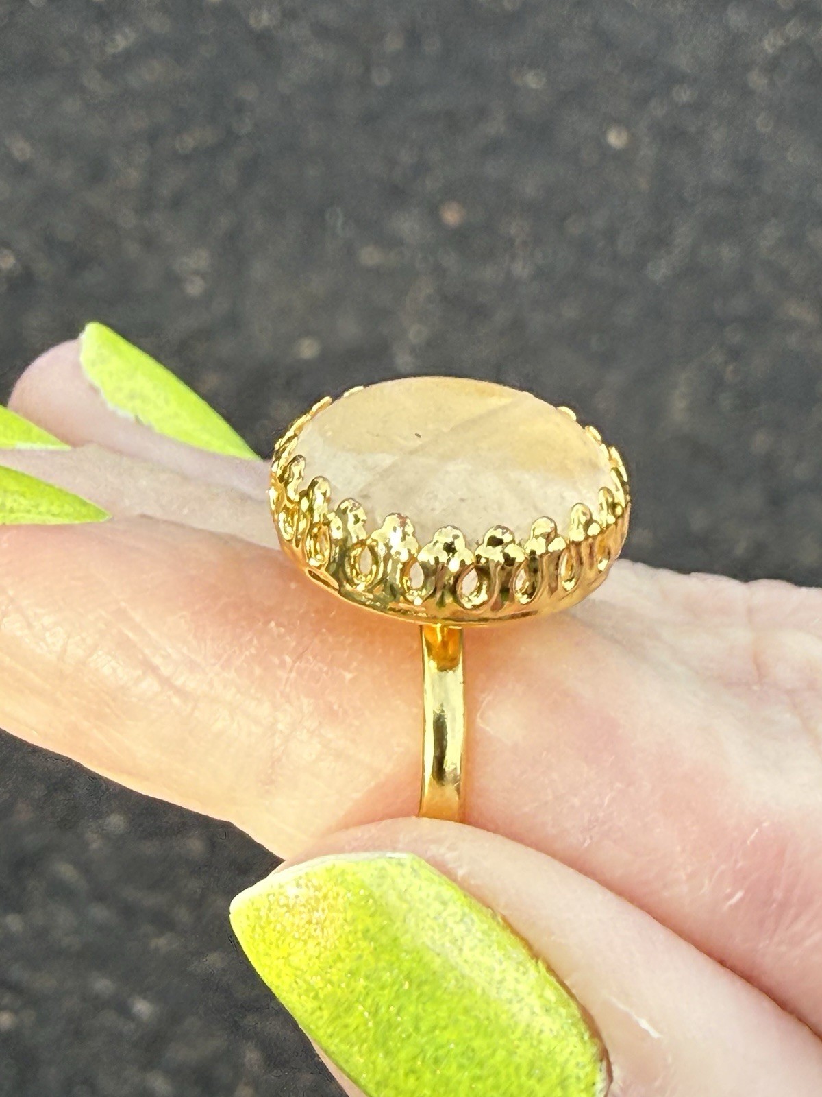 Natural X Quartz Ring Gold Plated Adjustable Handmade