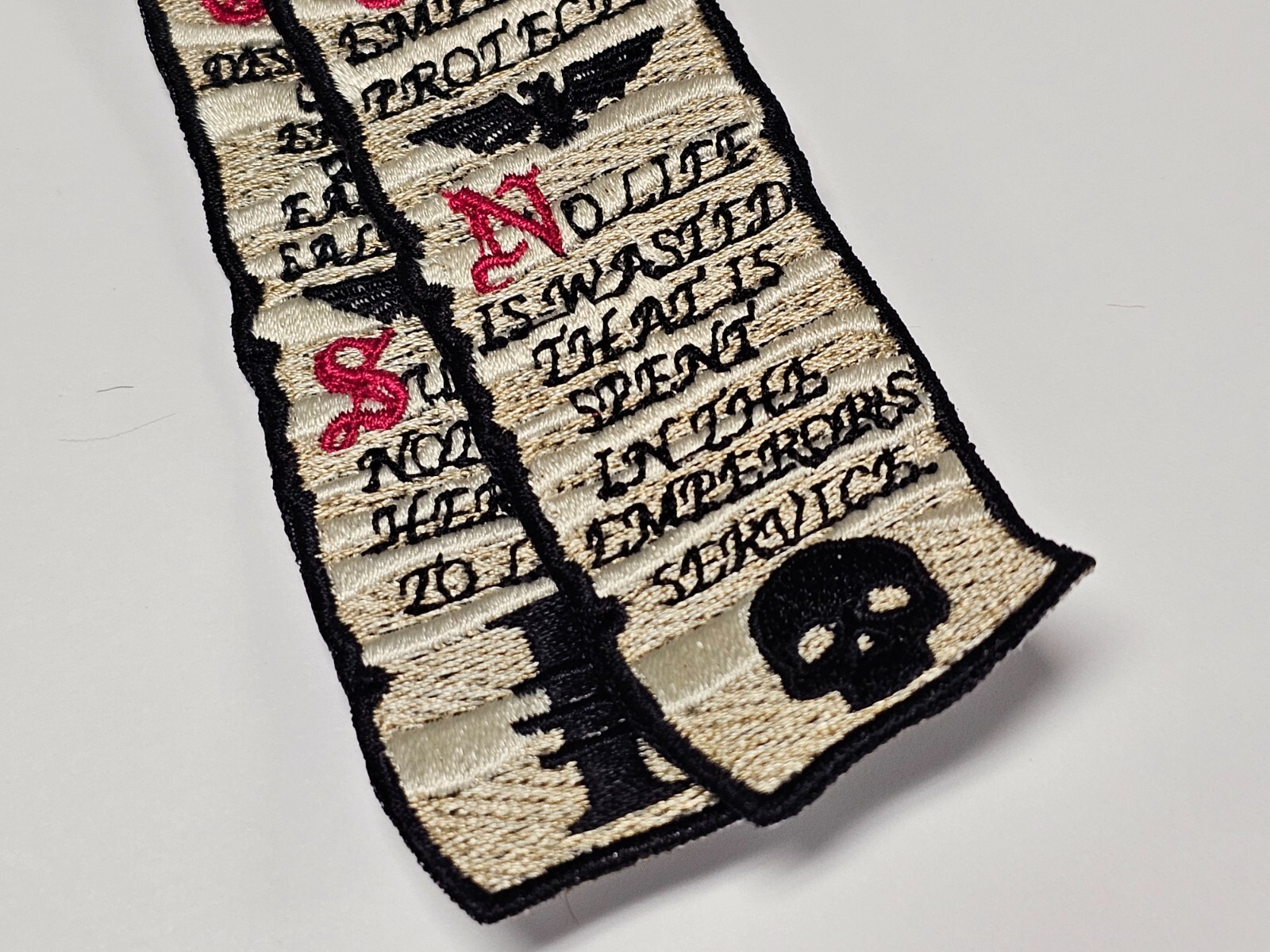 Grim Dark Purity Seal Wax & Scroll Embroidered Patch Hook Back Warhammer 40k