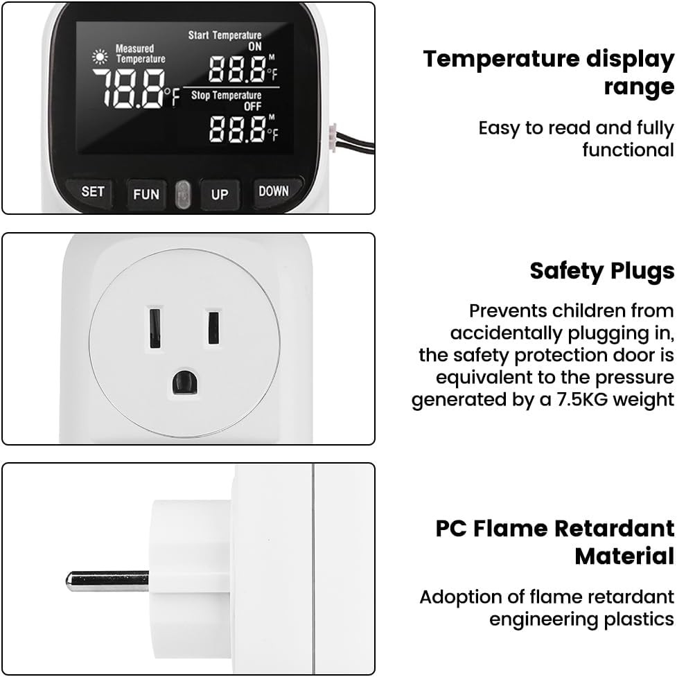 Diymore 1800W Digital Temperature Controller Plug in Thermostat Outlet White