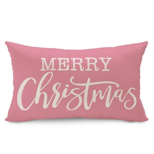 Christmas Pillow Cover 12x20 Merry Christmas Decor 20" x 12" (Pack of 1) Pink