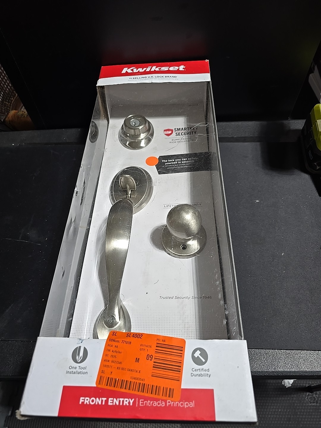 Kwikset Dakota Satin Nickel Door Handleset with Polo Knob and SmartKey Security