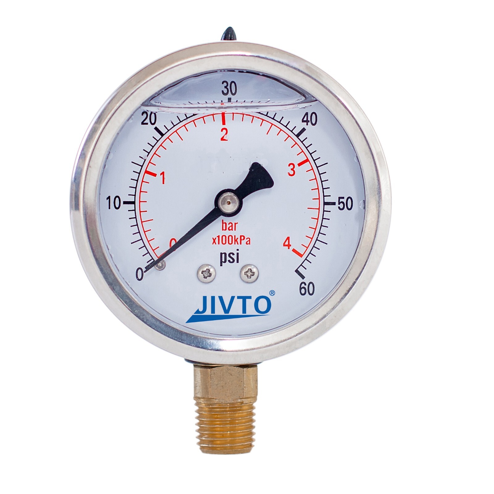 Pressure Gauge,Glycerin Filled,2-1/2" Dia,0-60 psi,1/4 NPT lower mount