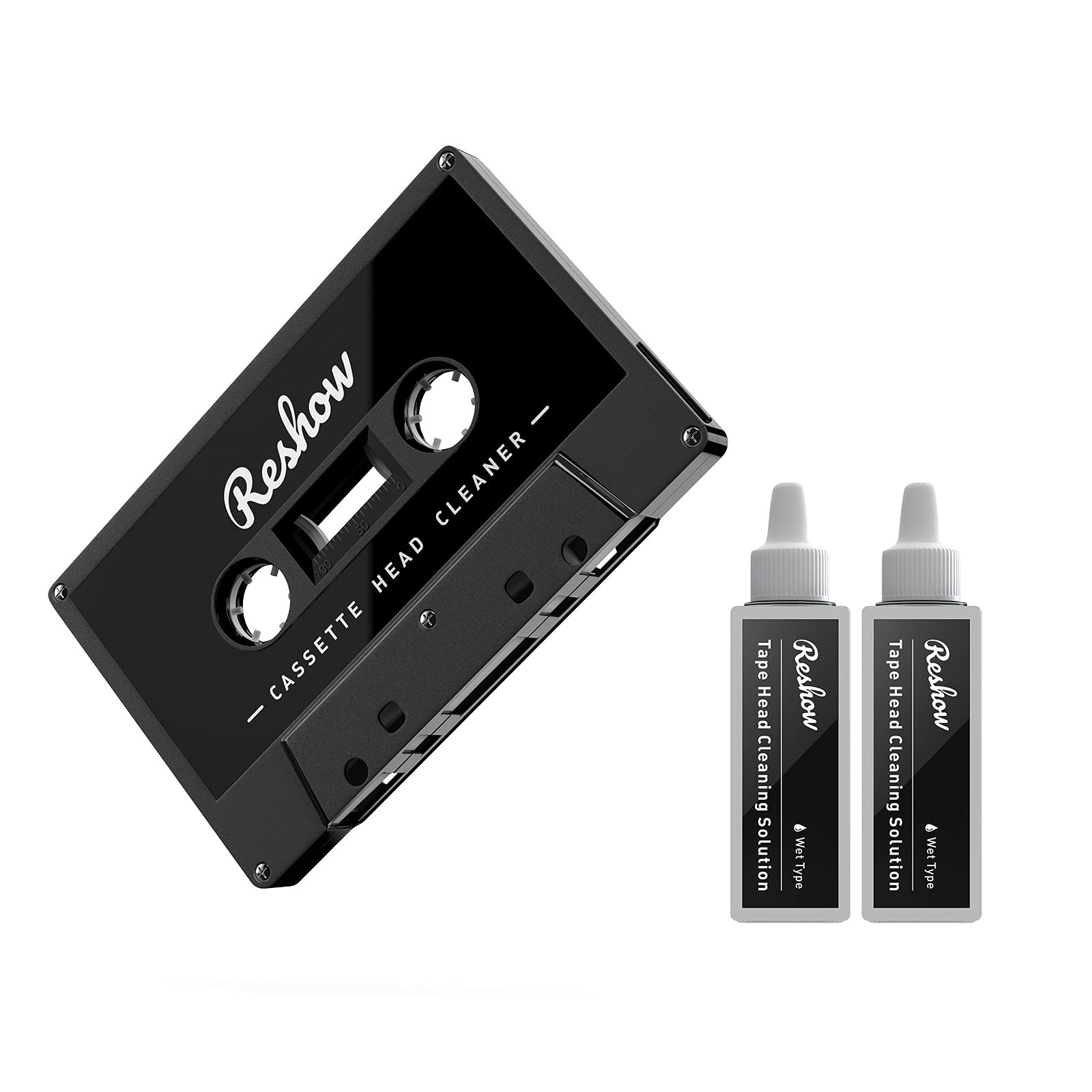 Reshow Cassette Tape Cleaner Kit - 2 bottles of Cleaning Fluid, black