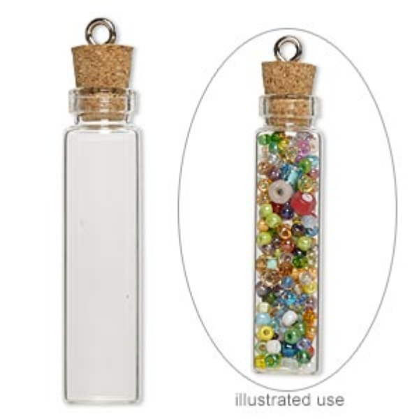 10 TINY LONG GLASS BOTTLES 45x11 mm C CORK EYESCREW clear tall small fastened