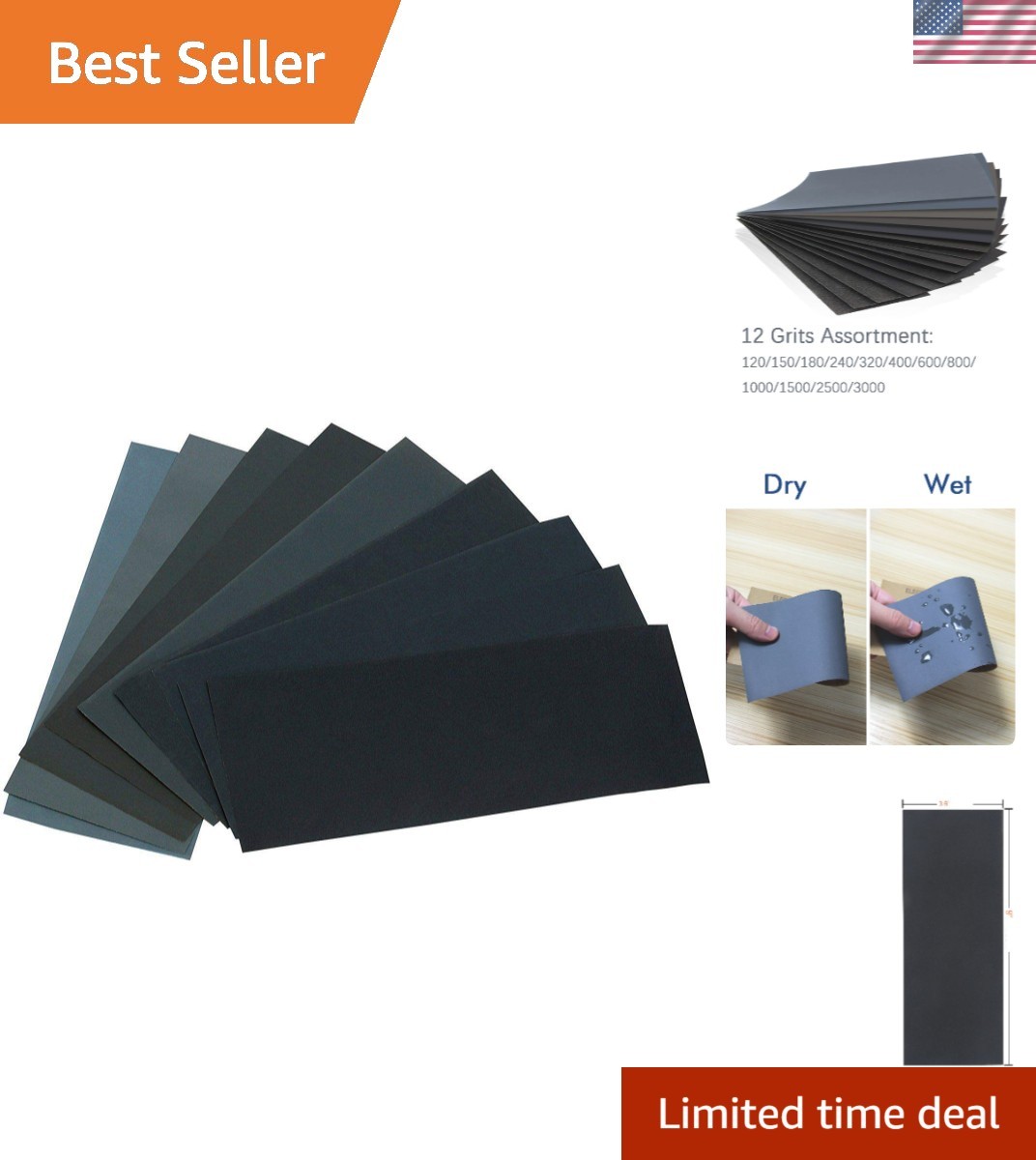 24PCS Variety Sandpaper Pack: 12 Assorted Grits for Wood & Metal Projects
