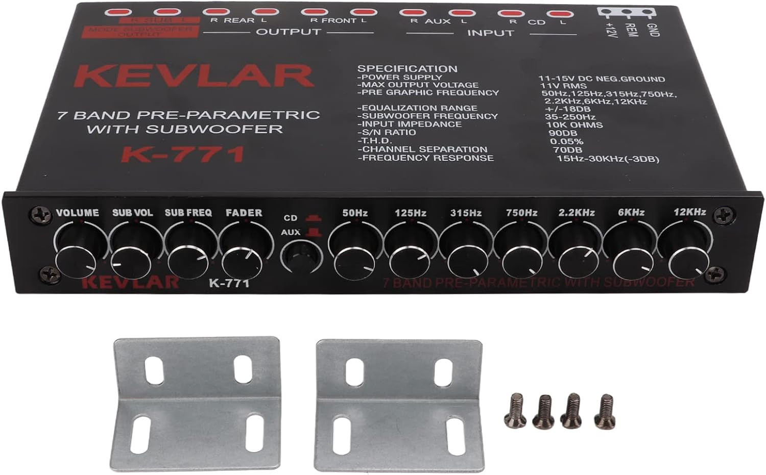 7 Band Car Audio Graphic Equalizer, Variable Gain Adjustment High Level Input EQ