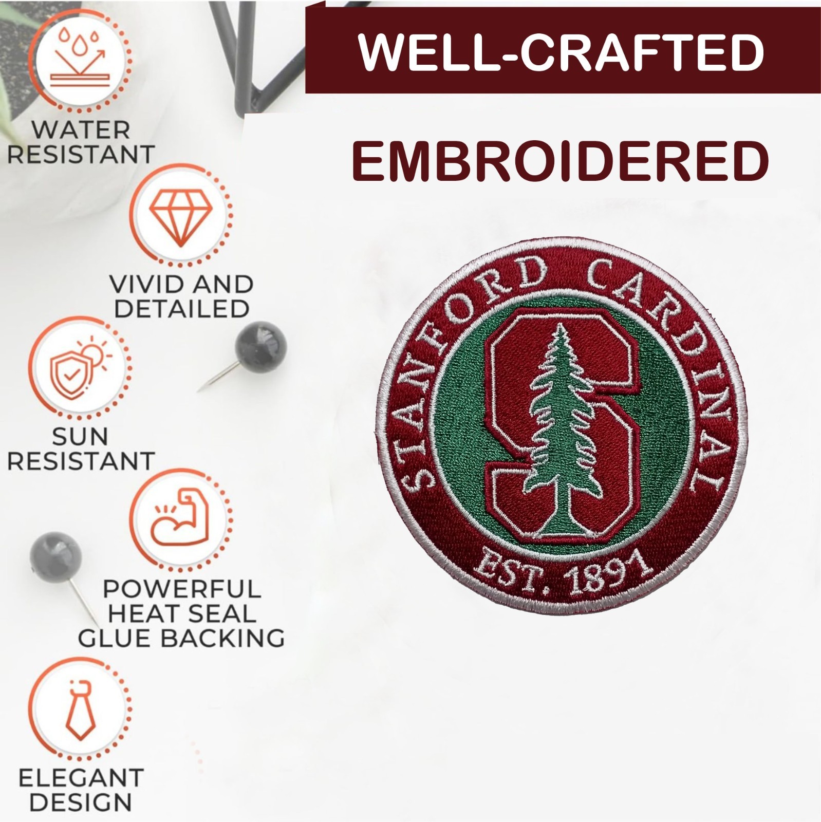 Stanford Cardinal NCAA Team Logo Iron on Patch - Sew Patch - Embroidered Patch