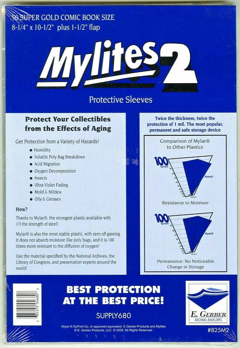 50 E. Gerber Mylites 2 Mil Mylar Super Gold Comic Book Sleeves 825M2