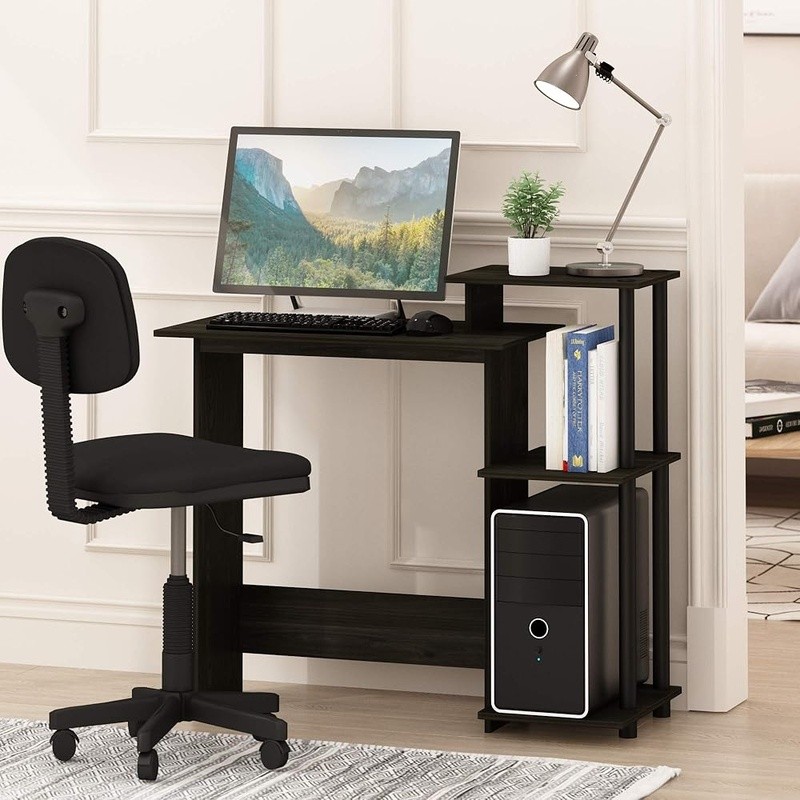 Sturdy Compact Writing Desk W/ CPU Storage Shelf & Elevated Printer Space New