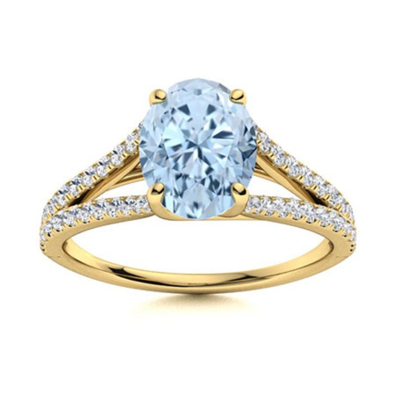 925 Sterling Silver Aquamarine Stone Solitaire with Accents Art Deco Ring
