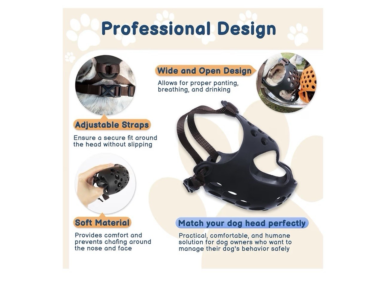 Short Snout Dog Muzzles Soft Silicone Adjustable Breathable Bulldog Muzzle M