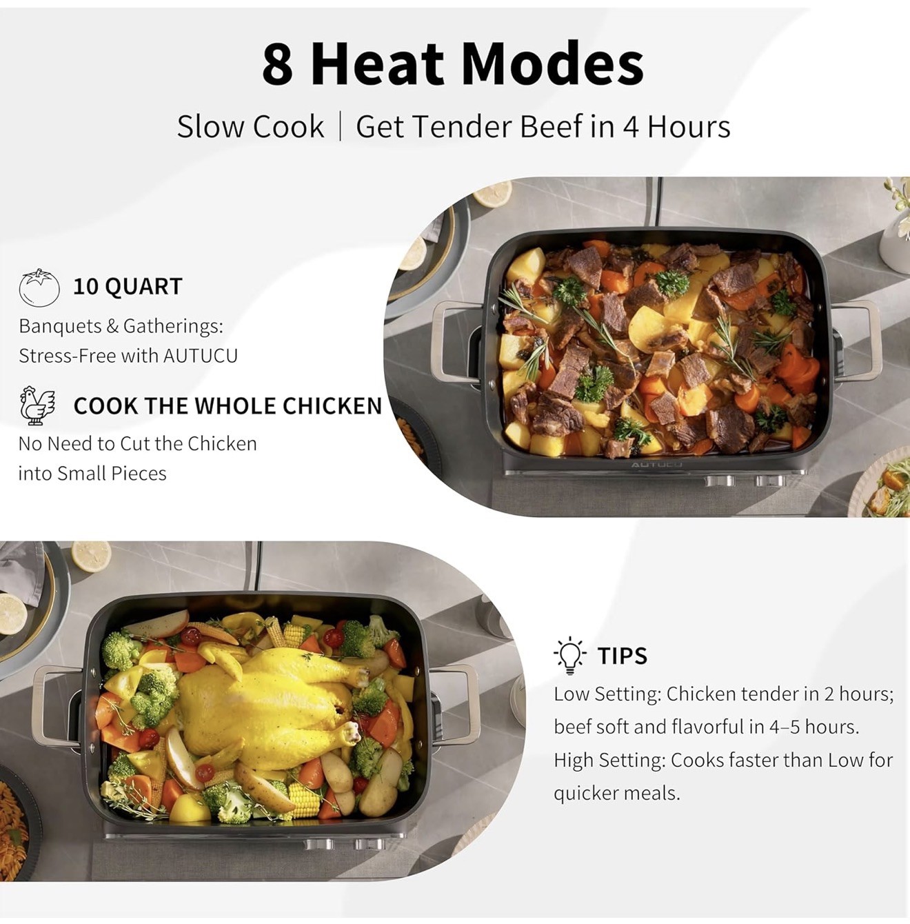 Autucu N21NA Pro 10 Quart 8-in-1 Programmable Slow Cooker