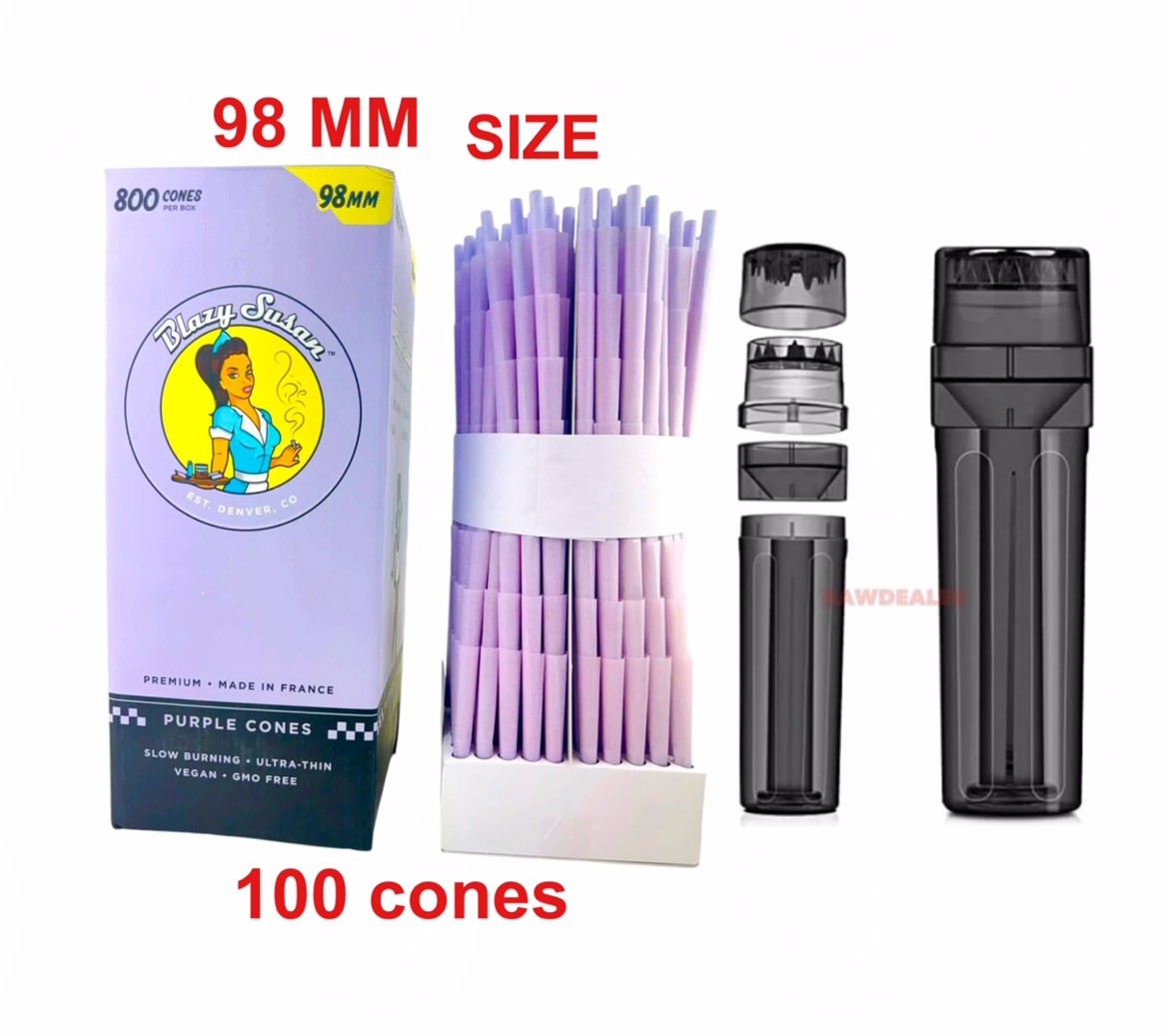 blazy susan pre rolled cone PURPLE 98mm size + portable 3in1 grinder Loader