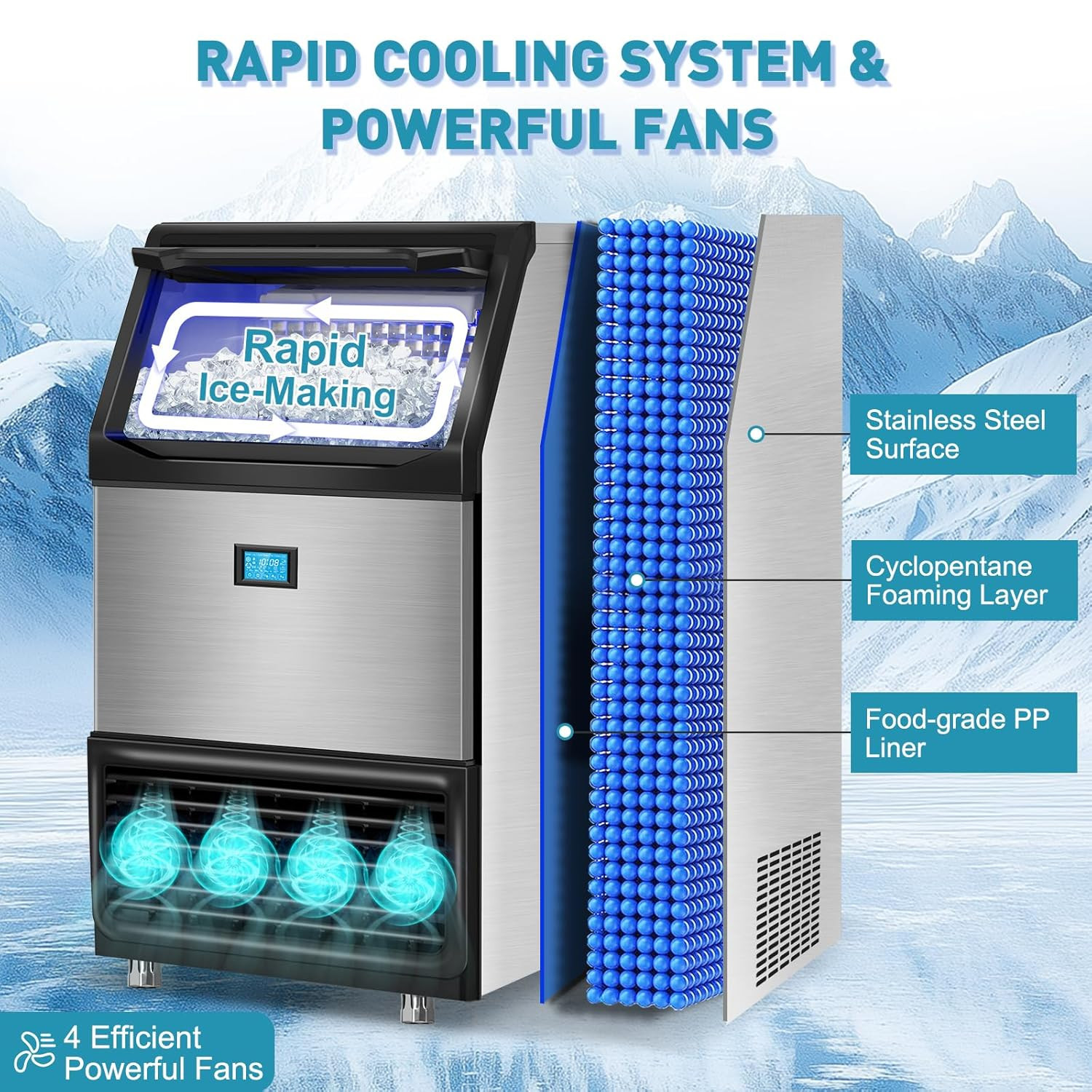 Commercial Ice Maker Machine 550LBS/24H with 185LBS Storage Bin