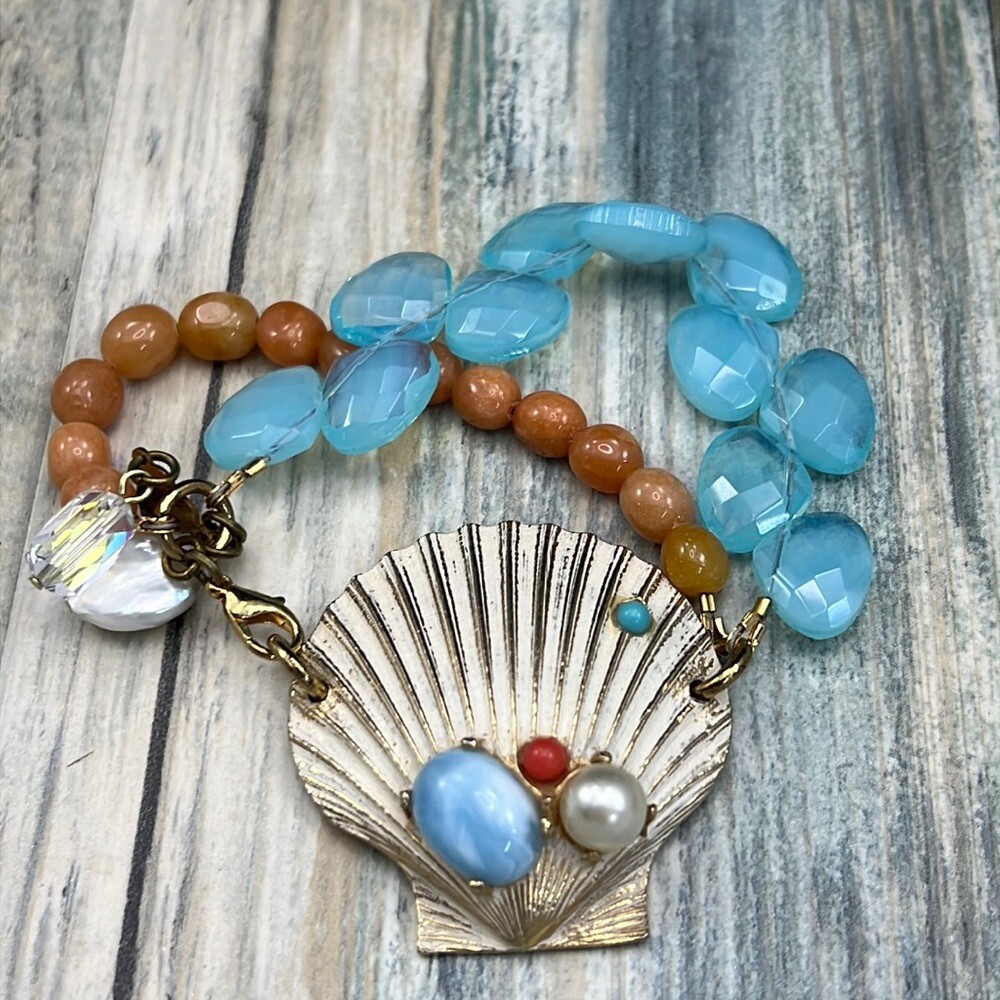 Adorned Crown Assemblage beaches & butterflies double strand shell bracelet