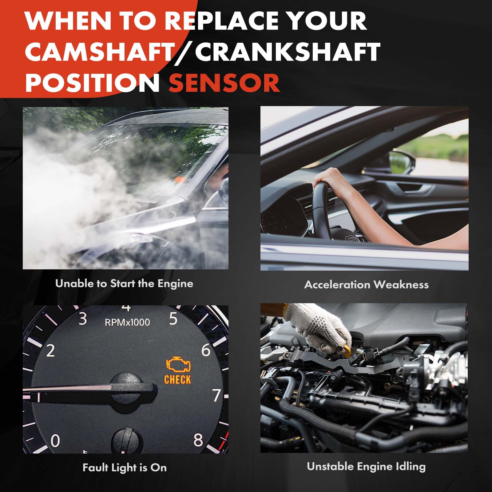 A-Premium 4x Camshaft & Crankshaft Position Sensor for Toyota Tundra Sequoia