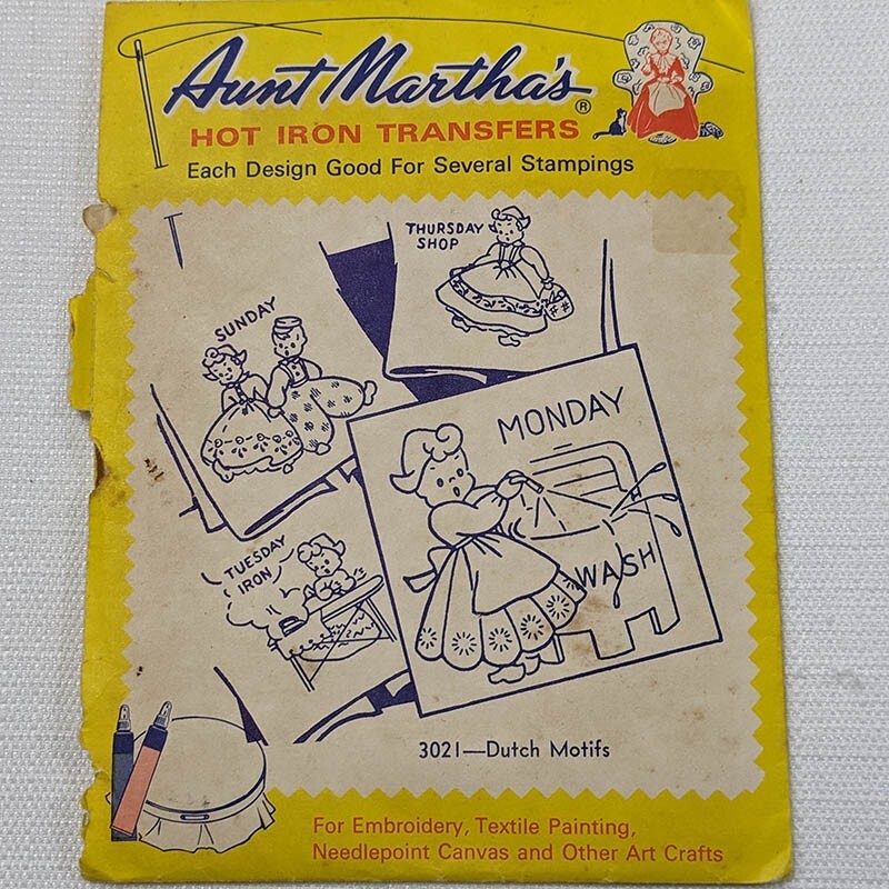 Vintage Aunt Martha's Hot Iron Embroidery Transfer Dutch Motifs 3021 Granny Core