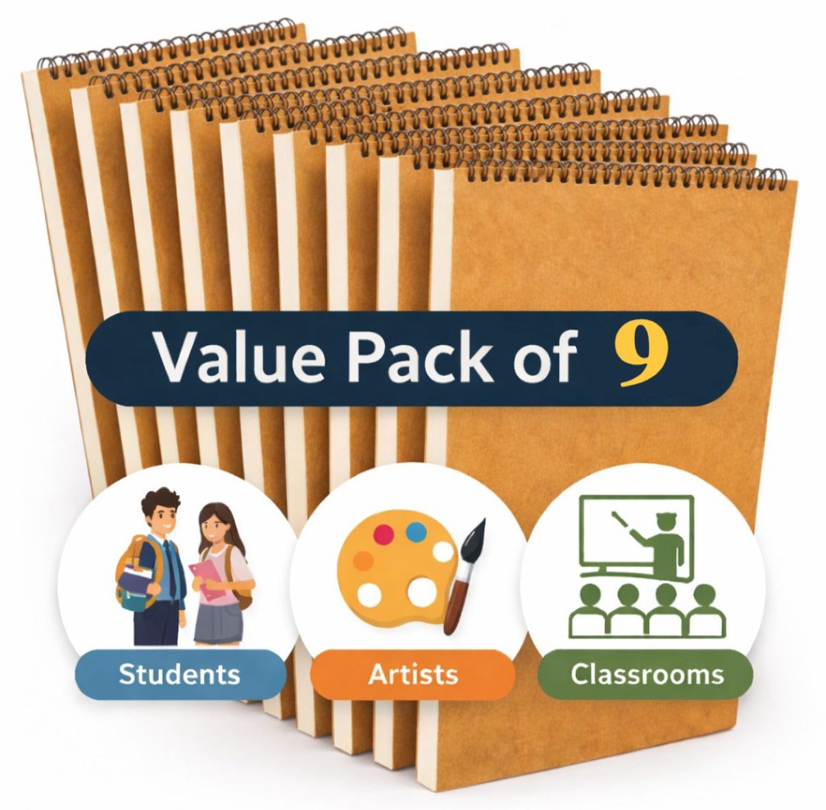A4 Sketch Book Pack of 9 Cartridge Drawing Pad Spiral Sketchbook 60 Pages 120GSM