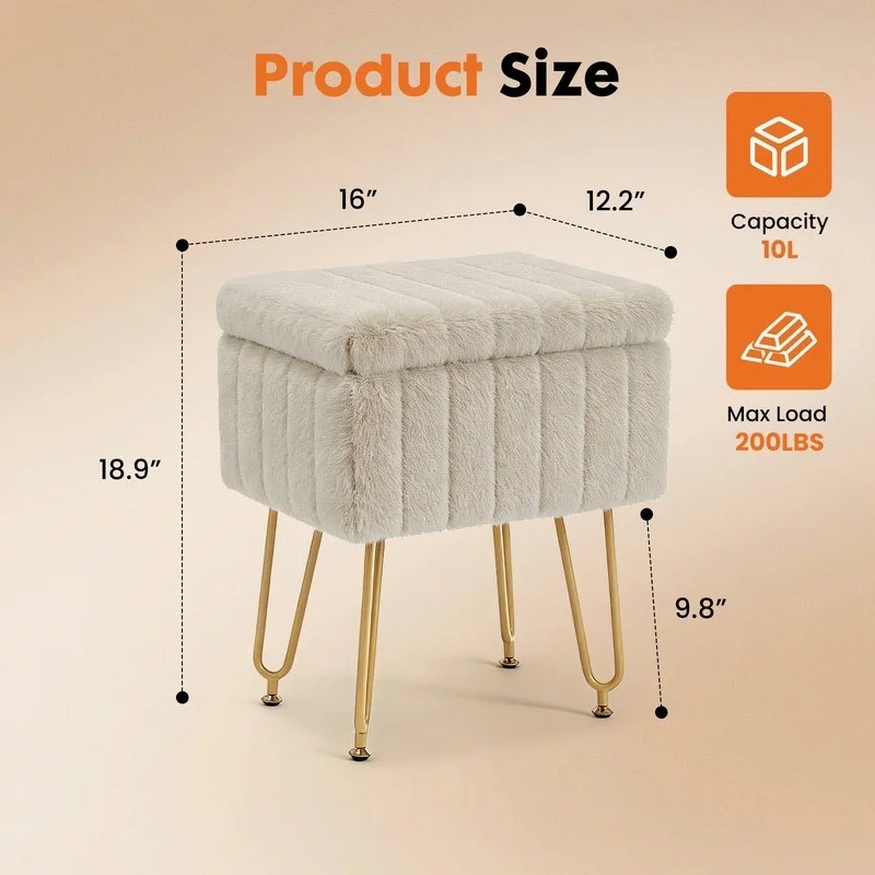 Comfortable Footrest With Storage, Vanity Stool Suitable for Living Room,Camel