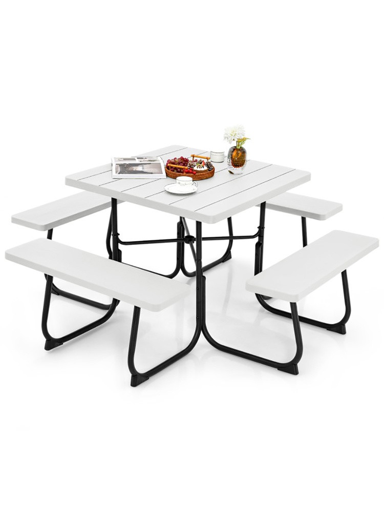 All-In-One HDPE Picnic Table 67x67x30in w/ 4 Benches & 1.9in Umbrella Hole