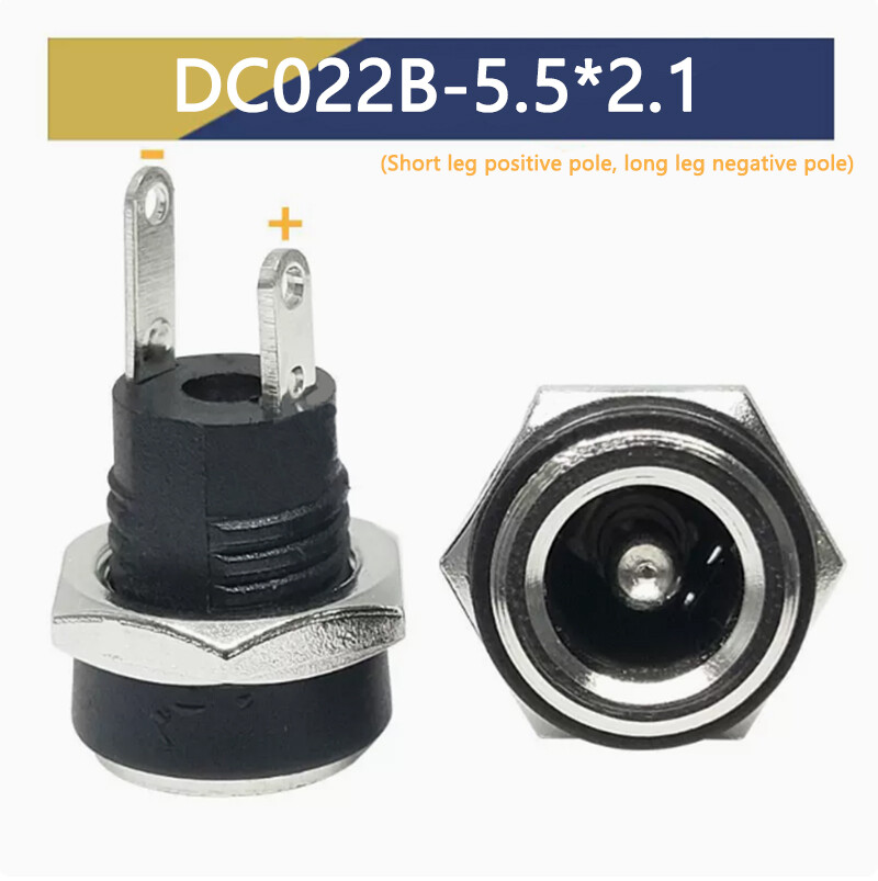 DC-022 Power Socket 2-Pin Round Hole Threaded Female 5.5 *2.1/2.5mm 3.5*1.3mm