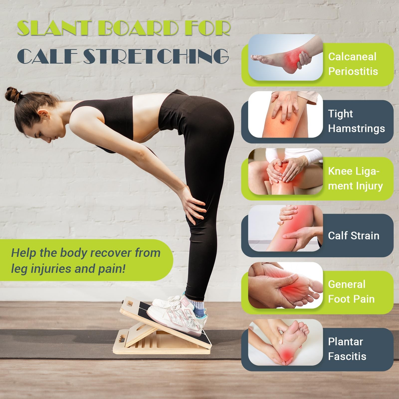 Slant Board for Calf Stretching, Adjustable Portable Wooden Incline Board for...
