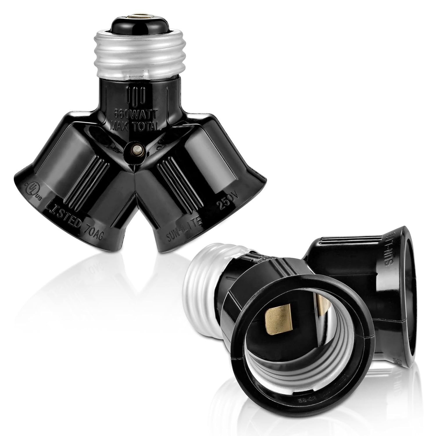 Double Light Socket Adapter, Dual Light Bulb Splitter Twin Bulb Holder Converter