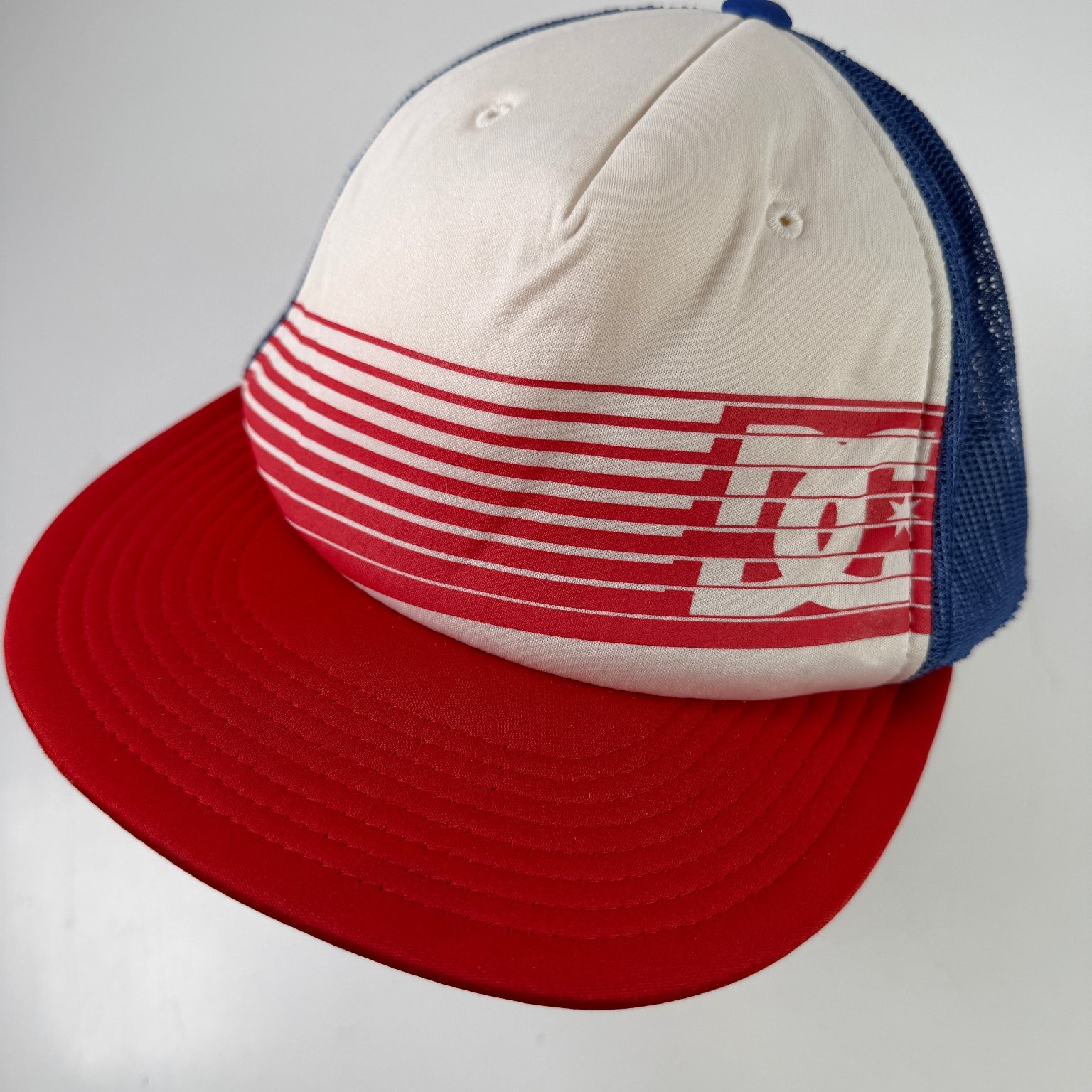 DC Hat Boys Red White Blue One Size Adjustable Trucker Snapback Polyester Mesh