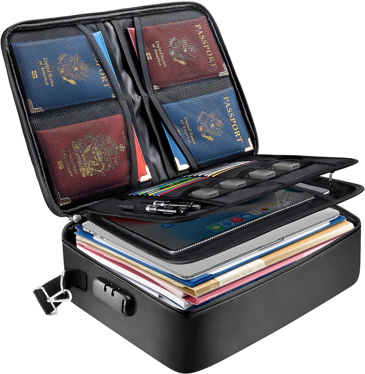 BALEINE Fireproof Document Box with Lock, Portable Fireproof Document Bag Wat...