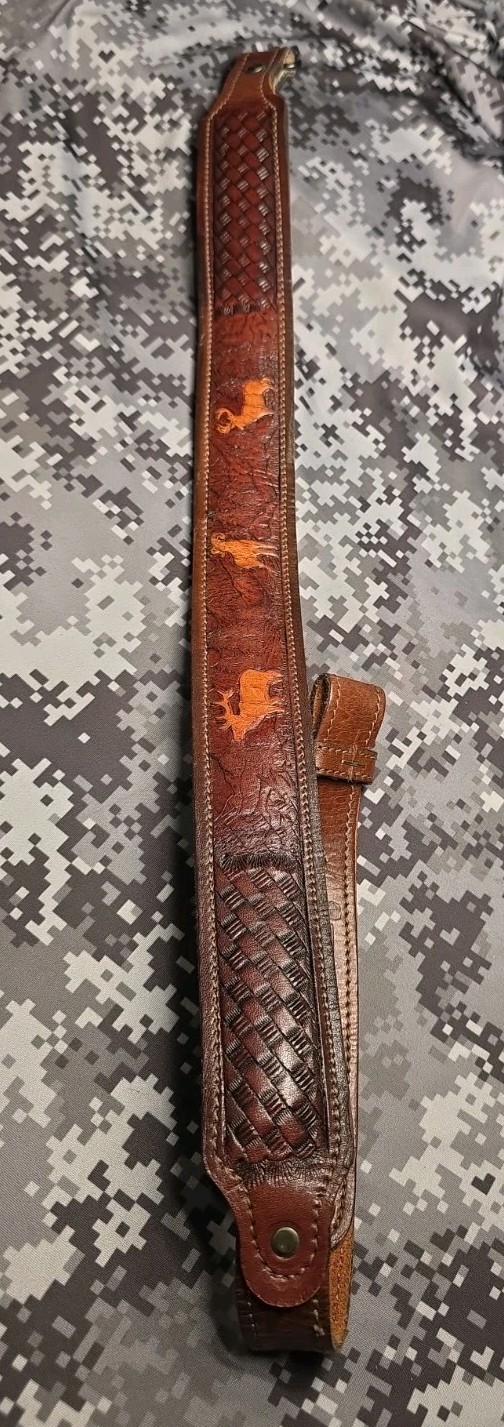PATHFINDER USA TOOLED WEAVE BIG GAME ELK SHEEP MULLIE STITCHED SUEDE BACK SLING